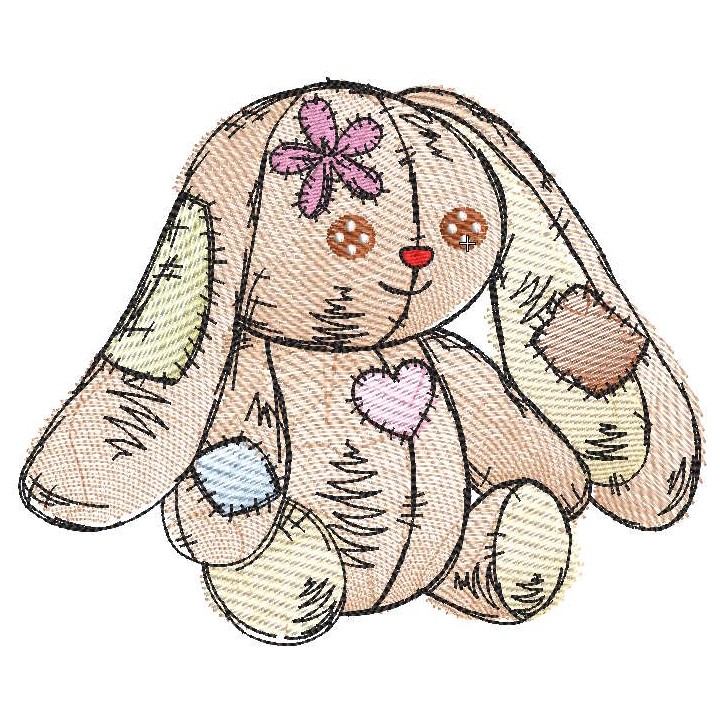 Rabbit toy tattered embroidery design - Embroidery Design
