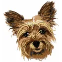 Yorkshire Terrier Dog embroidery design preview showcasing detailed stitching and vibrant colors.