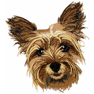 Yorkshire Terrier Dog embroidery design preview showcasing detailed stitching and vibrant colors.