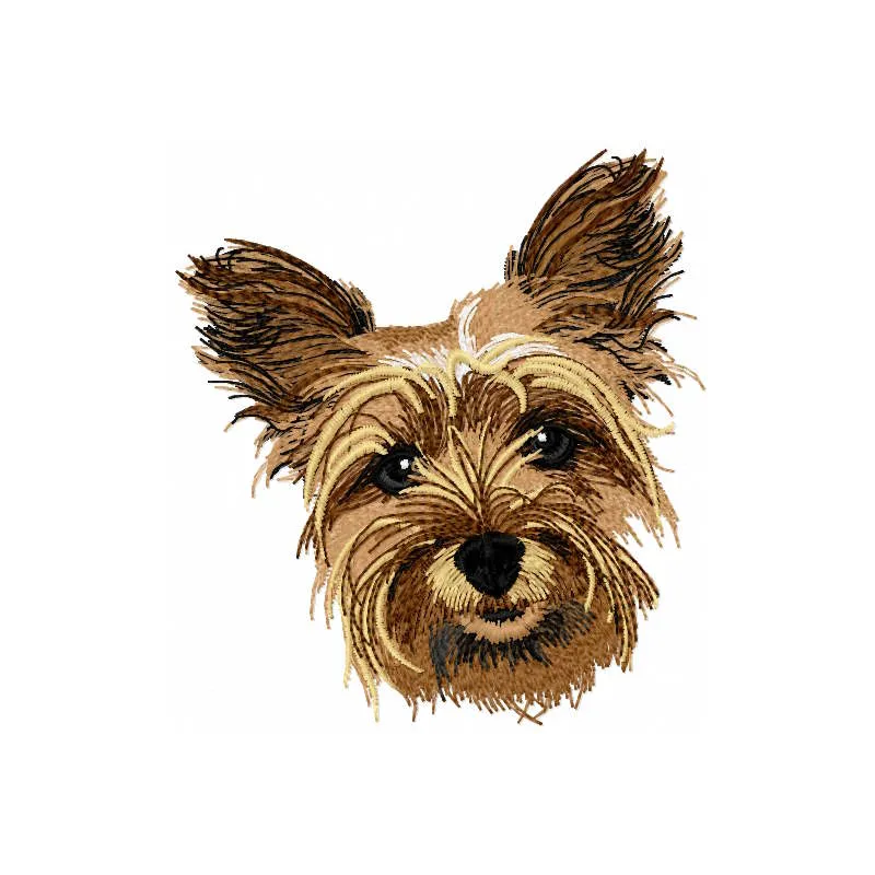 Yorkshire Terrier Dog embroidery design preview showcasing detailed stitching and vibrant colors.