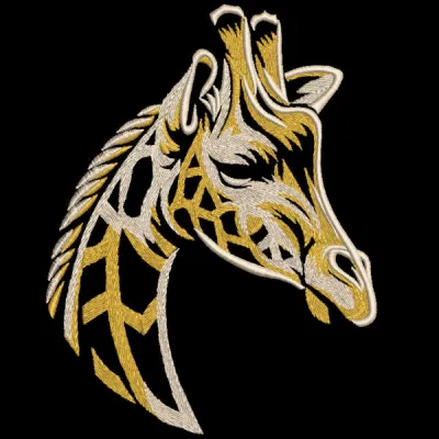 Elegant Stylized Giraffe embroidery design preview showcasing intricate detailing and vibrant colors.