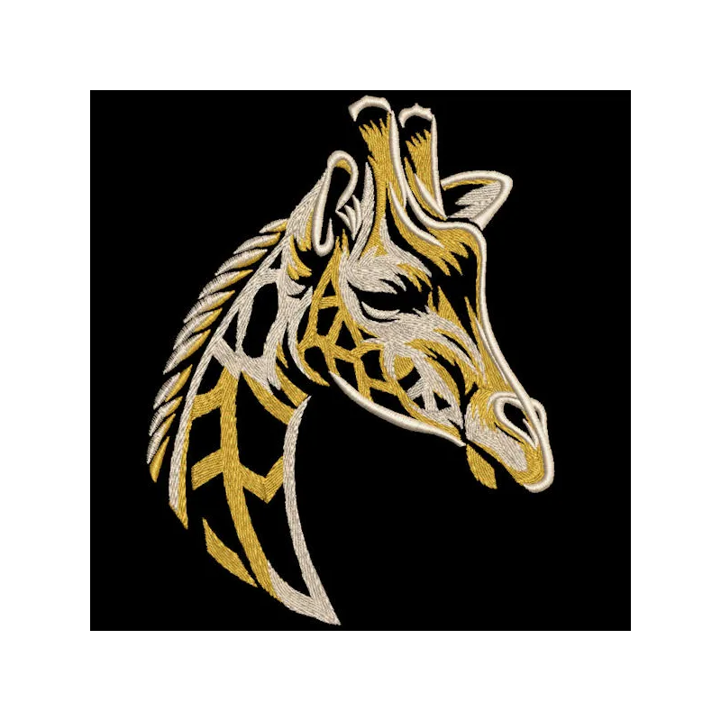 Elegant Stylized Giraffe embroidery design preview showcasing intricate detailing and vibrant colors.
