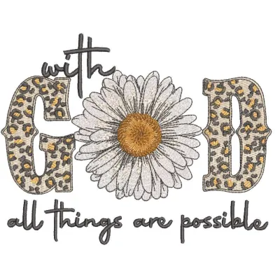God All Things Are Possible embroidery design preview showcasing intricate details and vibrant colors.