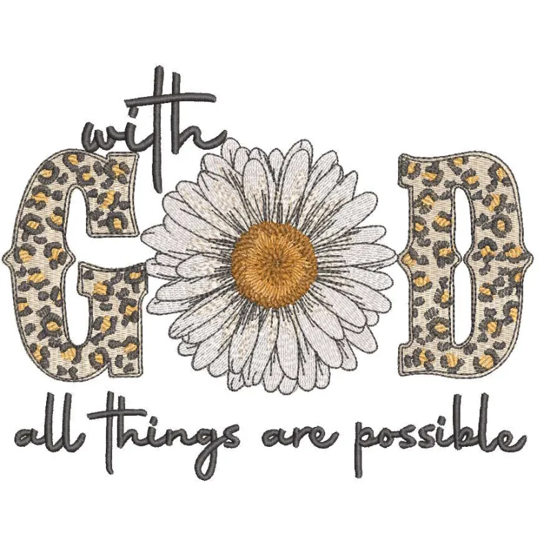 God All Things Are Possible embroidery design preview showcasing intricate details and vibrant colors.