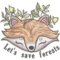 Fox let's save forests embroidery design preview showcasing intricate details and vibrant colors.