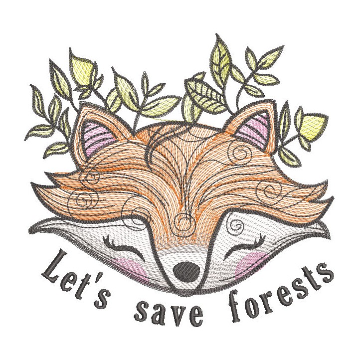 Fox let's save forests embroidery design - Embroidery Design