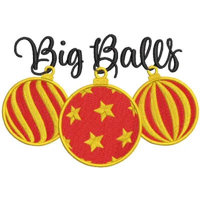 Big balls embroidery design preview for Christmas toy. Showcase of vibrant colors and detailed stitching.