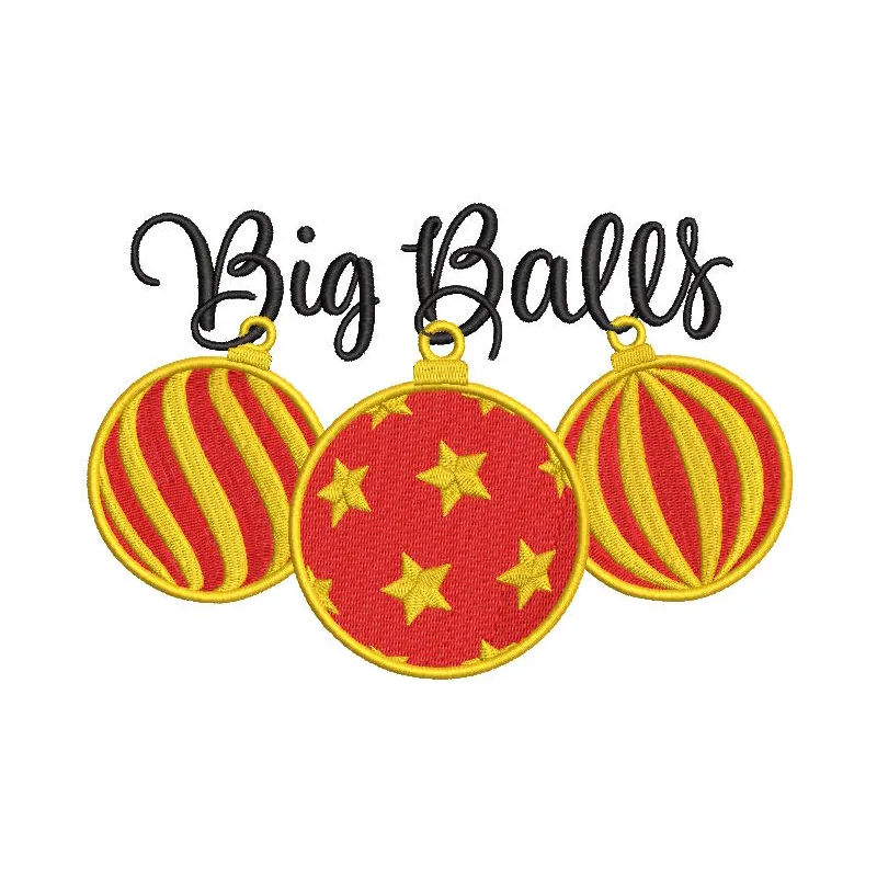 Big balls embroidery design preview for Christmas toy. Showcase of vibrant colors and detailed stitching.
