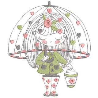 Romance of rain under an umbrella embroidery design - Embroidery Design