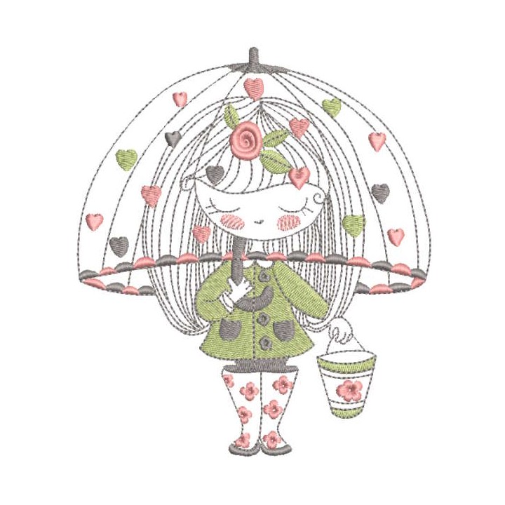 Romance of rain under an umbrella embroidery design - Embroidery Design