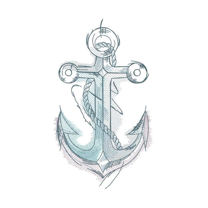 Anchor sketch tattered embroidery design - Embroidery Design