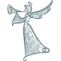 Trumpeting angel with ornament embroidery design preview. Filename: trumpeting angel with ornament embroidery design.