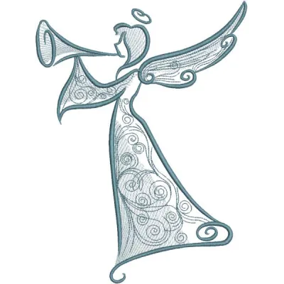 Trumpeting angel with ornament embroidery design preview. Filename: trumpeting angel with ornament embroidery design.