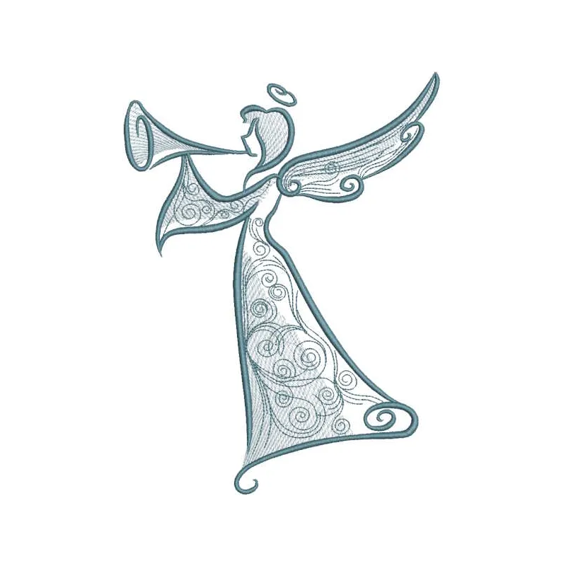 Trumpeting angel with ornament embroidery design preview. Filename: trumpeting angel with ornament embroidery design.
