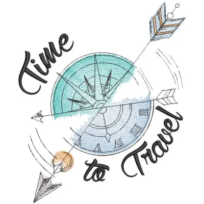 Time to travel compass clock embroidery design preview. Filename: time to travel compass clock embroidery design.
