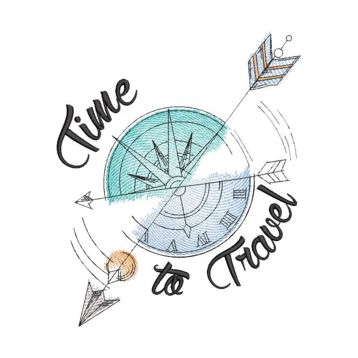 Time to travel compass clock  embroidery design - Embroidery Design