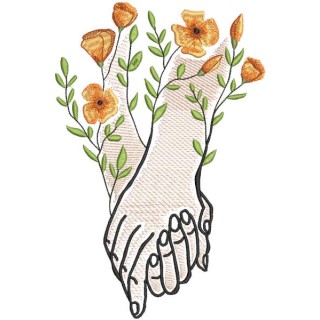 Hand in hand flowers relationship embroidery design - Embroidery Design