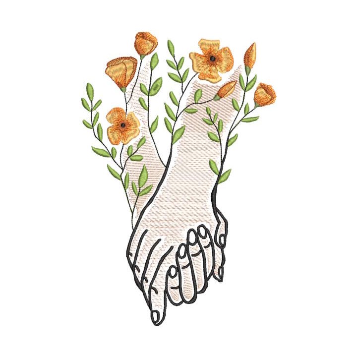 Hand in hand flowers relationship embroidery design - Embroidery Design