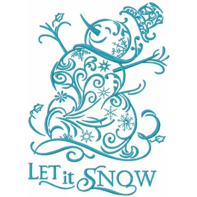 Snowman let it snow embroidery design preview showcasing detailed stitching and vibrant colors.