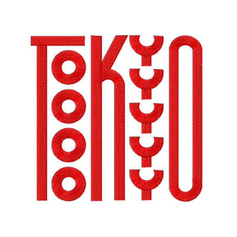 Tokyo typography embroidery design preview showcasing intricate details and vibrant colors in a digital format.
