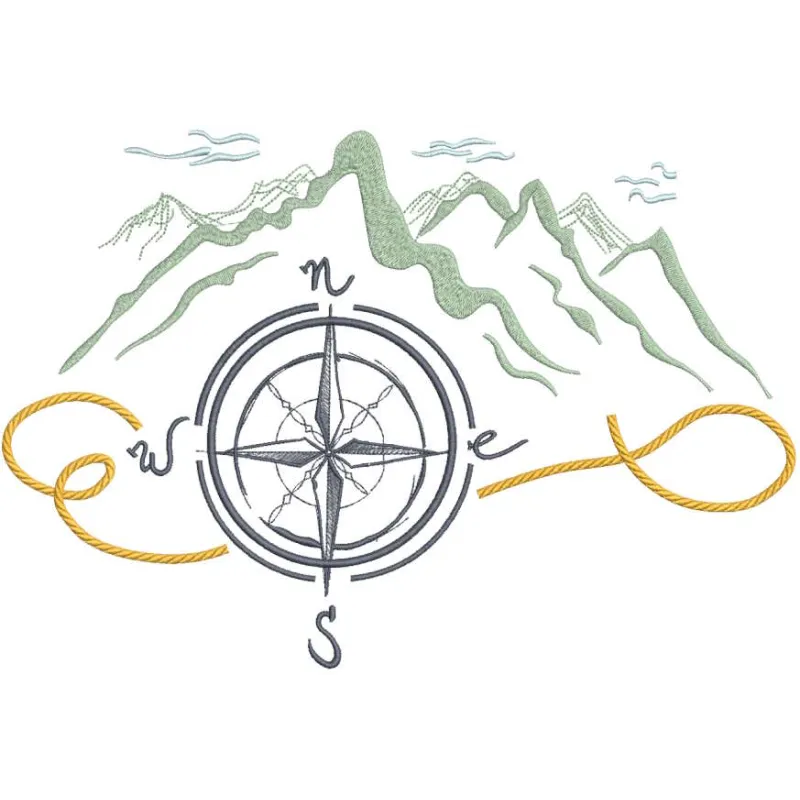 Climber's compass embroidery design preview for countries and cities. Filename: climber s compass embroidery design.