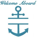 Welcome Aboard anchor embroidery design preview. Nautical theme for your machine embroidery projects.
