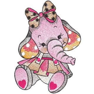 Elephant baby girl in dress embroidery design - Embroidery Design