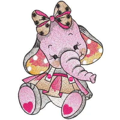 Elephant baby girl in dress embroidery design preview. Filename hint: elephant baby girl in dress embroidery design.