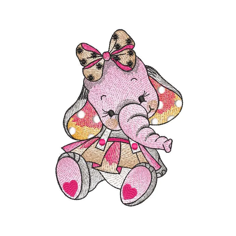 Elephant baby girl in dress embroidery design preview. Filename hint: elephant baby girl in dress embroidery design.