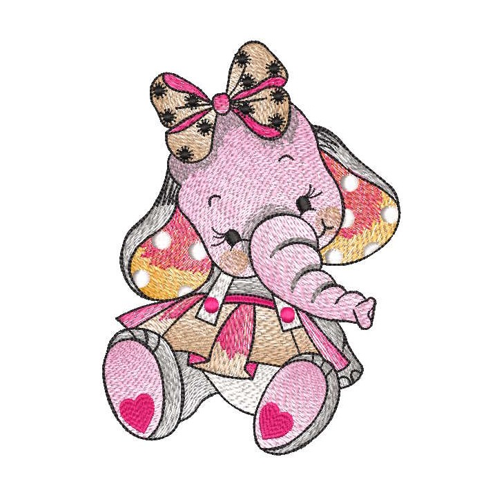 Elephant baby girl in dress embroidery design - Embroidery Design