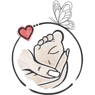 Baby's foot in mother's hand embroidery design - Embroidery Design
