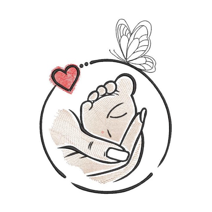 Baby's foot in mother's hand embroidery design - Embroidery Design