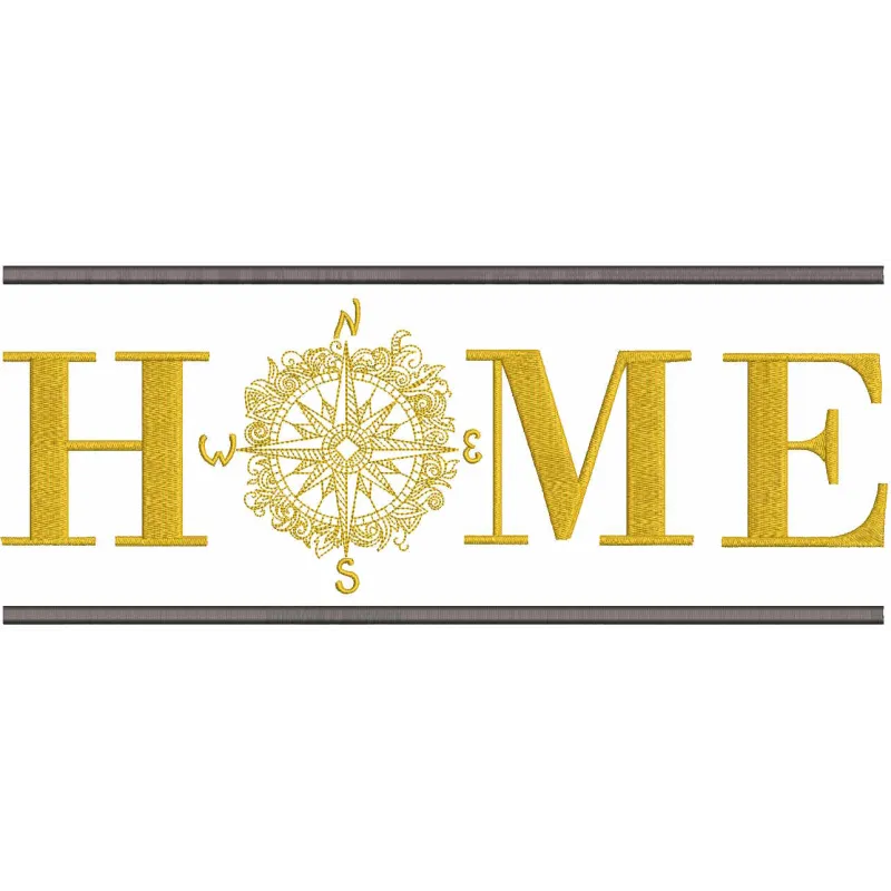 Home Compass embroidery design preview showcasing intricate details and vibrant colors for your next project.