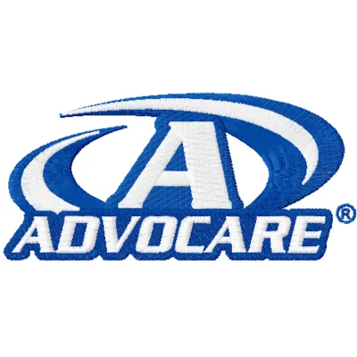 Advocare logo embroidery design preview showcasing vibrant colors and clean edges. Filename: advocare logo embroidery design.