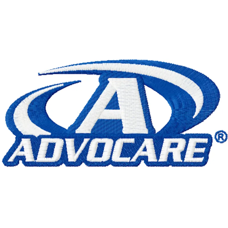Advocare logo embroidery design preview showcasing vibrant colors and clean edges. Filename: advocare logo embroidery design.