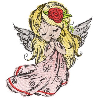 Angel with a rose in golden hair embroidery design - Embroidery Design
