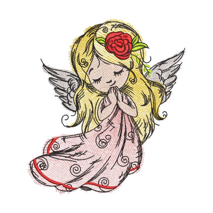 Angel with a rose in golden hair embroidery design - Embroidery Design