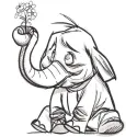 Sitting baby elephant with flower sketch embroidery design preview. Filename: sitting baby elephant with flower sketch.