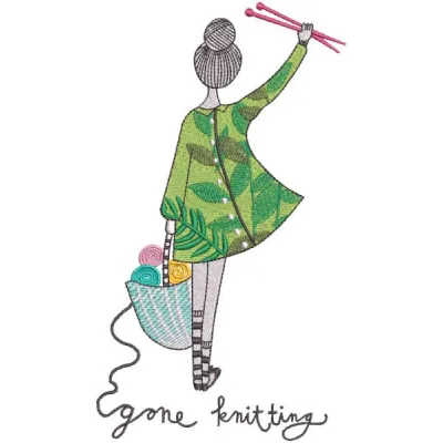 Gone knitting embroidery design preview showcasing detailed stitching and vibrant colors.