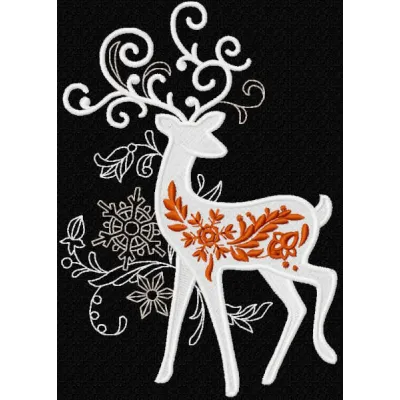 Christmas reindeer embroidery design preview showcasing intricate details and vibrant colors for holiday projects.