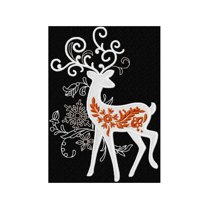 Christmas reindeer embroidery design preview showcasing intricate details and vibrant colors for holiday projects.