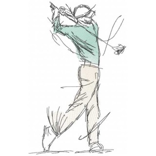 Golfer with stick sketch embroidery design - Embroidery Design