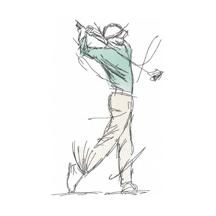 Golfer with stick sketch embroidery design - Embroidery Design
