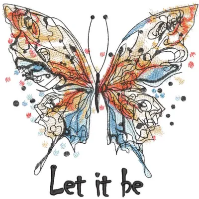 Preview of the Butterfly let it be embroidery design, showcasing a colorful butterfly motif for various stitching projects.