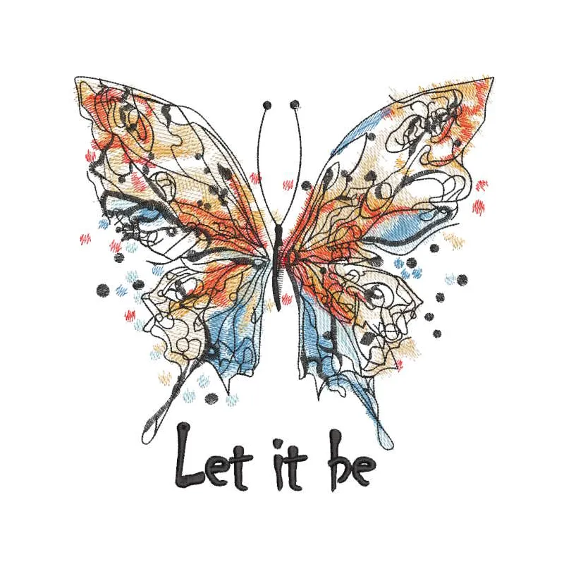 Preview of the Butterfly let it be embroidery design, showcasing a colorful butterfly motif for various stitching projects.