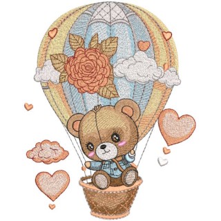Vintage teddy bear in balloon embroidery design - Embroidery Design
