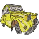 Citroen 2cv embroidery design preview showcasing detailed stitching and vibrant colors.