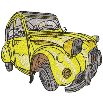 Citroen 2cv embroidery design preview showcasing detailed stitching and vibrant colors.