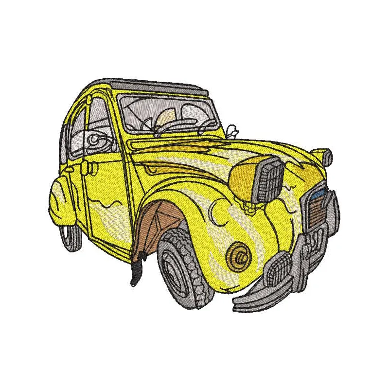 Citroen 2cv embroidery design preview showcasing detailed stitching and vibrant colors.