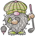 Dwarf golfer embroidery design preview showcasing intricate details of the gnome pattern for machine embroidery.